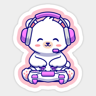 Cute Baby Polar Bear Gaming Cartoon Sticker